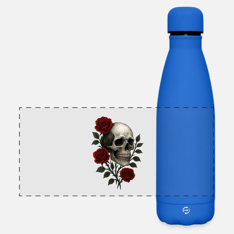 Gothic Skull with Romantic Roses Design - Matte Panoramic Thermal Bottle 500 ml - royal blue
