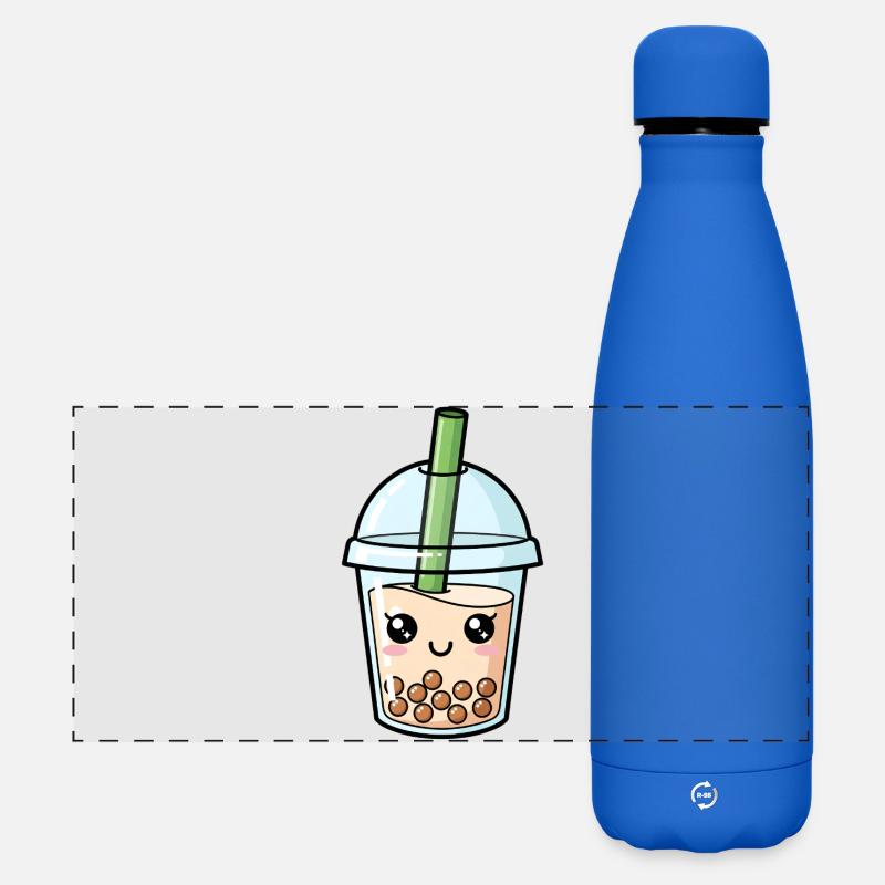 Kawaii Bubble Tea Cup Illustration - Matte Panoramic Thermal Bottle 500 ml - royal blue