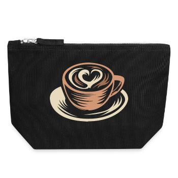 Stylisierte Kaffeetasse mit Latte Art Herz - Canvas Reißverschluss-Täschchen (18 x 19 cm) - Schwarz - Vorne