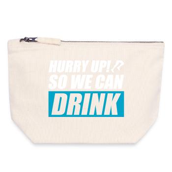 Comme ça, on peut boire drôle, courir, courir - Pochette zippée en toile 18 x 19 cm - blanc naturel - Devant