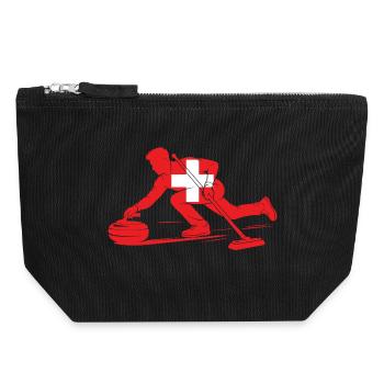 Curling Spieler Schweiz Eissport Fan - Canvas Reißverschluss-Täschchen (18 x 19 cm) - Schwarz - Vorne