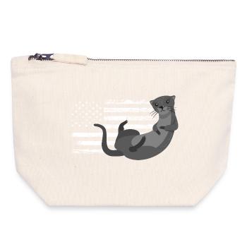Sea Otter Cartoon American - Canvas Zip Pouch 18 x 19 cm - nature - Front