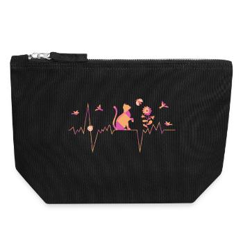 Chat - Battement de cœur - Pochette zippée en toile 18 x 19 cm - noir - Devant