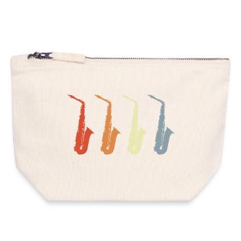 Modèles de saxophones vintage - Pochette zippée en toile 18 x 19 cm - blanc naturel - Devant