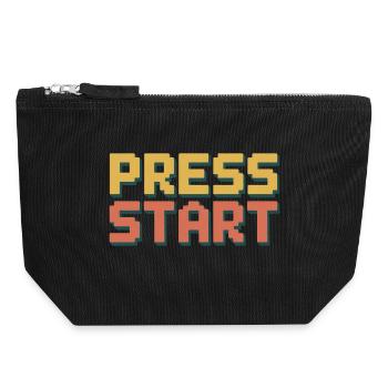 PRESS START Retro Gamer Pixel 8 Bit Arcade - Canvas Reißverschluss-Täschchen (18 x 19 cm) - Schwarz - Vorne