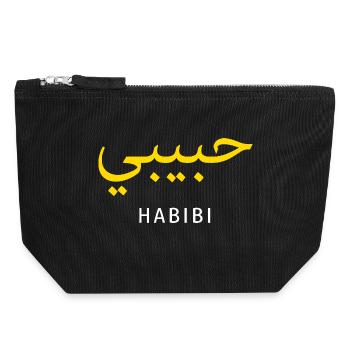Habibi Gold Arabic Script Tee - Canvas Zip Pouch 18 x 19 cm - black - Front