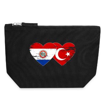 Paraguay Türkei Flagge Herz used - Canvas Reißverschluss-Täschchen (18 x 19 cm) - Schwarz - Vorne
