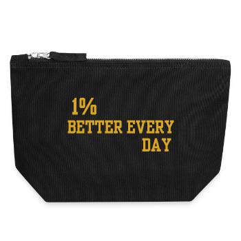 Motto "1% Tägliche Verbesserung" - Canvas Reißverschluss-Täschchen (18 x 19 cm) - Schwarz - Vorne