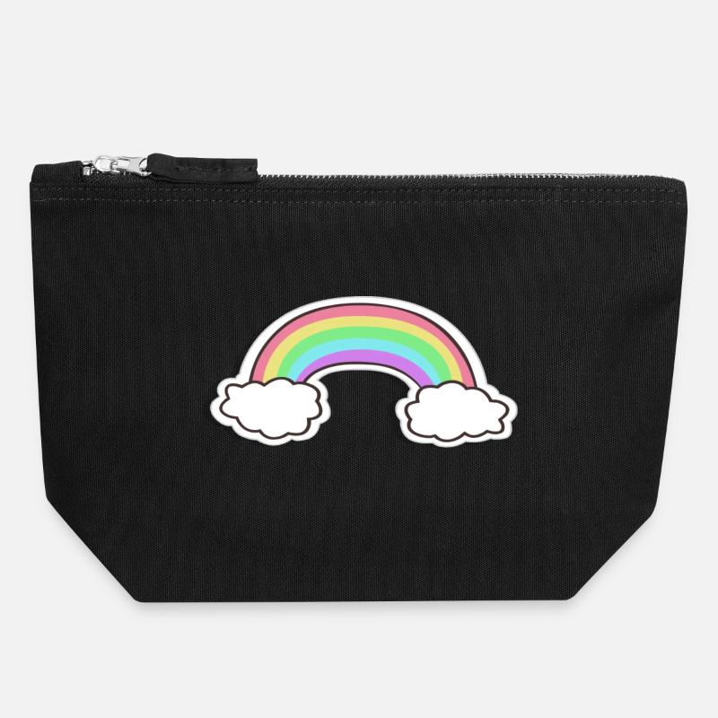 Pastellregenbogen mit Wolken Motiv - Canvas Reißverschluss-Täschchen (18 x 19 cm) - Schwarz