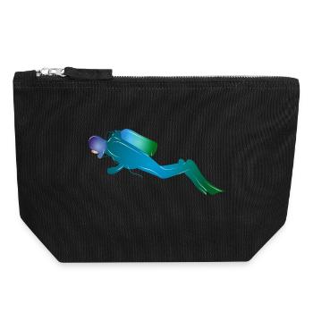 Diver silhouette in blue-green tones - Canvas Zip Pouch 18 x 19 cm - black - Front