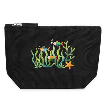 Colorful marine world with fish and corals - Canvas Zip Pouch 18 x 19 cm - black - Front