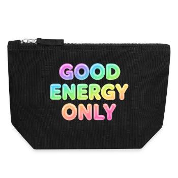 Good Energy Only – Positive Statement Typografie - Canvas Reißverschluss-Täschchen (18 x 19 cm) - Schwarz - Vorne