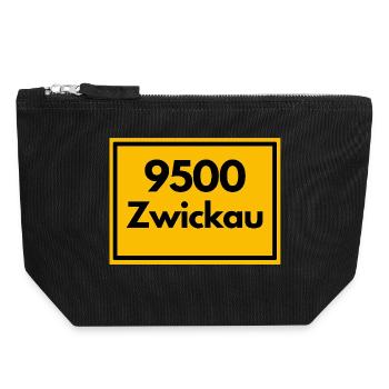 PLZ 9500 ZWICKAU, OSTALGIE ALTE POSTZIPZAHL KULT - Canvas Zip Pouch 18 x 19 cm - black - Front