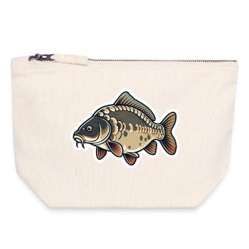 Mirror Carp Cartoon – Cute Carp Fishing Design - Canvas Zip Pouch 18 x 19 cm - nature - Front