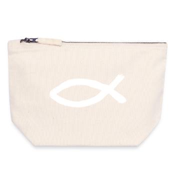 Jesusfisch weiß Ichthys Fisch Jesus - Canvas Reißverschluss-Täschchen (18 x 19 cm) - Naturweiß - Vorne