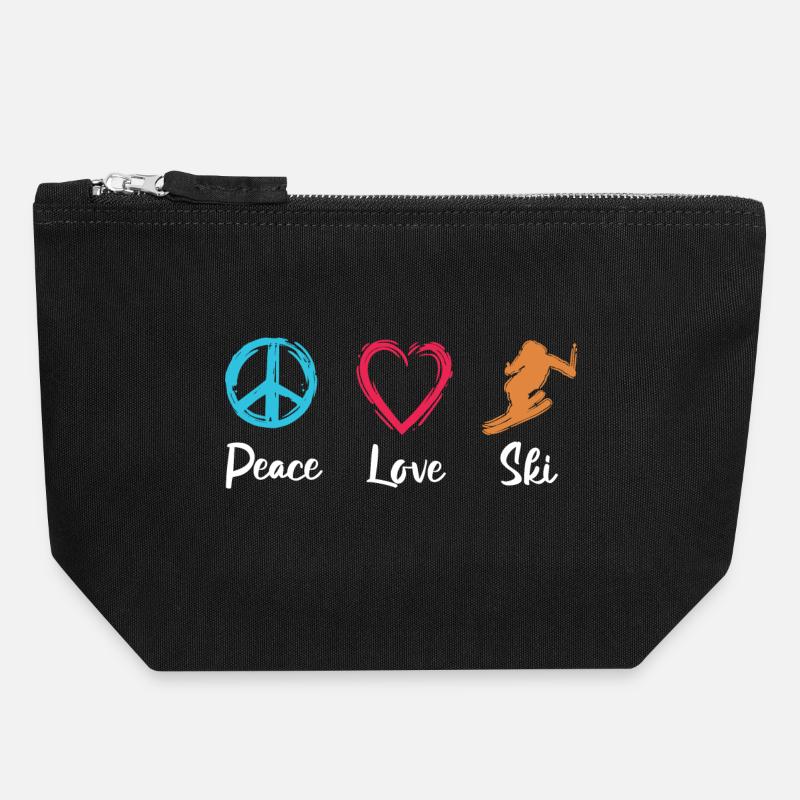 Frieden Liebe Skifahren - Canvas Reißverschluss-Täschchen (18 x 19 cm) - Schwarz