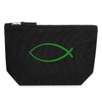 Ichtus poisson vert foncé - Pochette zippée en toile 18 x 19 cm - noir - Devant