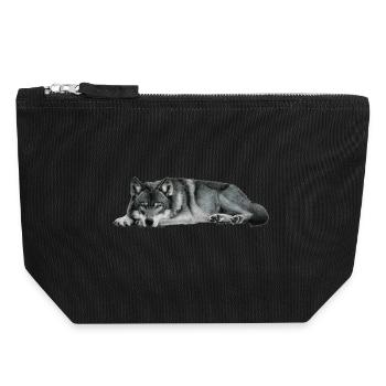 wolf - Canvas Zip Pouch 18 x 19 cm - black - Front