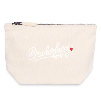 Frère Coeur Frères Grand Bro Disant Petit Frère - Pochette zippée en toile 18 x 19 cm - blanc naturel - Devant