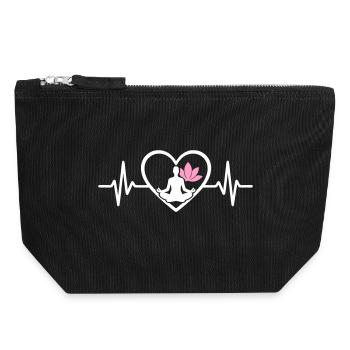 Yoga Cœur Femme Silhouette Lotus Bien-être - Pochette zippée en toile 18 x 19 cm - noir - Devant