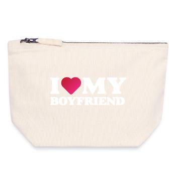 J’aime mon petit ami - Pochette zippée en toile 18 x 19 cm - blanc naturel - Devant