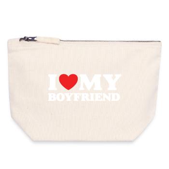 J’aime mon petit ami - Pochette zippée en toile 18 x 19 cm - blanc naturel - Devant