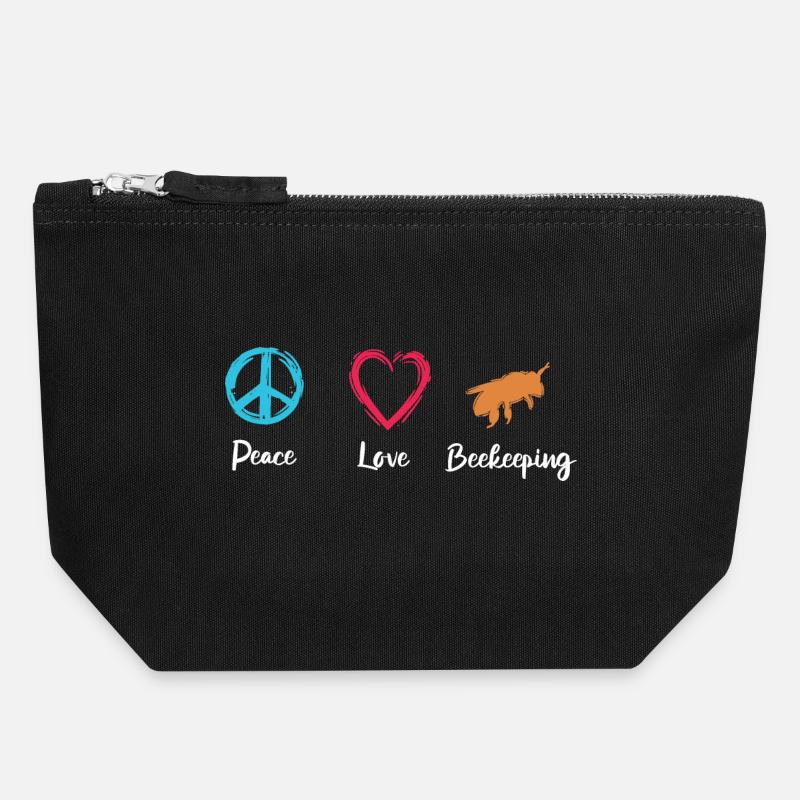 Peace Love Beekeeping - Canvas Zip Pouch 18 x 19 cm - black