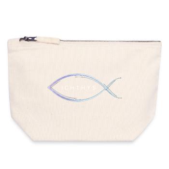 Ichthys - Motif poisson aux lignes élégantes - Pochette zippée en toile 18 x 19 cm - blanc naturel - Devant