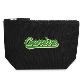 Genève Grün Retro Script - Canvas Reißverschluss-Täschchen (18 x 19 cm) - Schwarz - Vorne
