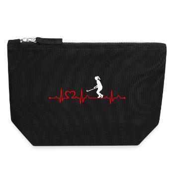 Hockey Mädchen Herzschlag EKG Hockey Liebhaber Mädchen - Canvas Reißverschluss-Täschchen (18 x 19 cm) - Schwarz - Vorne