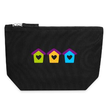Birdhouse Home Garden Heart Children Colorful House - Canvas Zip Pouch 18 x 19 cm - black - Front