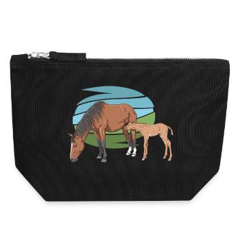 Jument et son poulain - Pochette zippée en toile 18 x 19 cm - noir - Devant