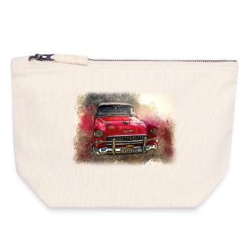 Nostalgic Old American Dream Car - Canvas Zip Pouch 18 x 19 cm - nature - Front