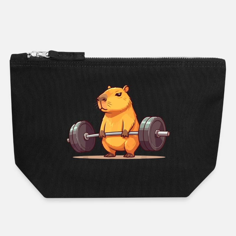 Deadlift Capybara Funny Fitness Capy Lover - Canvas Zip Pouch 18 x 19 cm - black