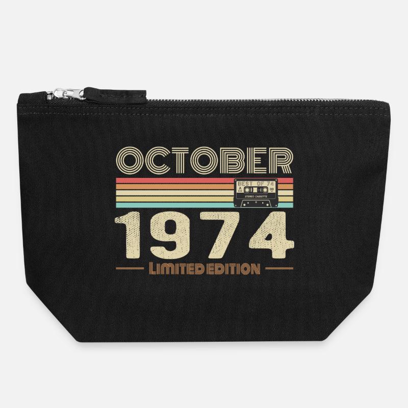 Anniversaire octobre 1974 - Birthday october 1974 - Pochette zippée en toile 18 x 19 cm - noir