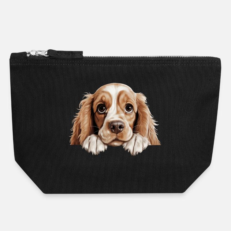 T-shirt portrait effronté Cavalier Spaniel - Pochette zippée en toile 18 x 19 cm - noir