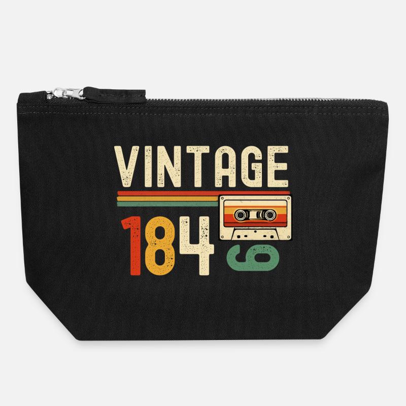 Vintage 1840's Retro Cassette - Canvas Zip Pouch 18 x 19 cm - black