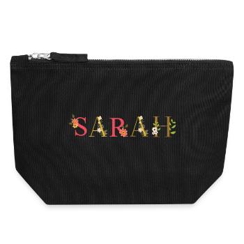 SARAH Name mit Blumen geschmückt - Canvas Reißverschluss-Täschchen (18 x 19 cm) - Schwarz - Vorne
