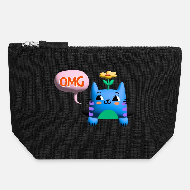 OMG Cat cute 3d bubble - Canvas Zip Pouch 18 x 19 cm - black