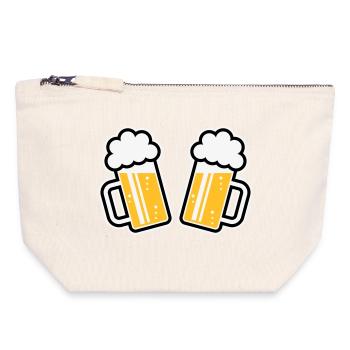 2 chopes de bière Santé ! Santé ! (Chopes de bière 3C) - Pochette zippée en toile 18 x 19 cm - blanc naturel - Devant