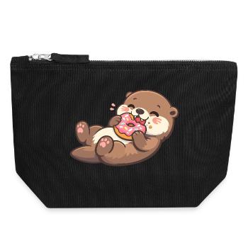 Kuschelbär mit Donut - Canvas Reißverschluss-Täschchen (18 x 19 cm) - Schwarz - Vorne