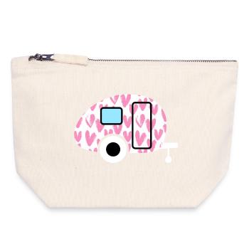 Caravan Wohnwagen rosa Herzen gemalt Camping Deko - Canvas Reißverschluss-Täschchen (18 x 19 cm) - Naturweiß - Vorne