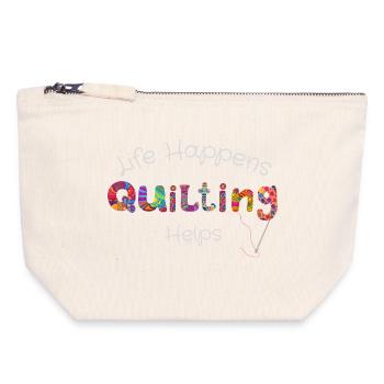 Life Happens Quilting Helps - Artisanat T-Shirt - Pochette zippée en toile 18 x 19 cm - blanc naturel - Devant