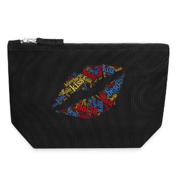 Kiss Kiss Kuss Bisou Beso Word Cloud T-Shirt - Pochette zippée en toile 18 x 19 cm - noir - Devant
