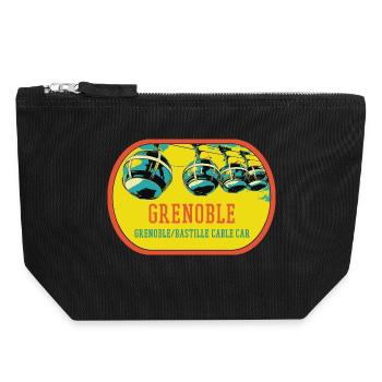 Illustration Cable car of Grenoble France - Canvas Zip Pouch 18 x 19 cm - black - Front