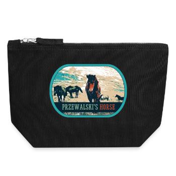 Chevaux de Przewalski en liberté – Pologne - Pochette zippée en toile 18 x 19 cm - noir - Devant