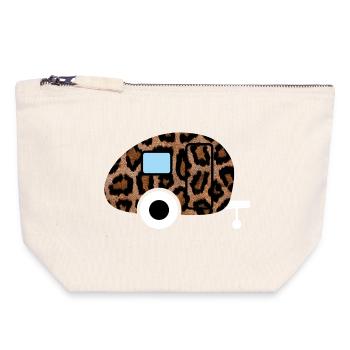 Caravane Wohnwagen Leopard Leolook Camping Retro - Pochette zippée en toile 18 x 19 cm - blanc naturel - Devant