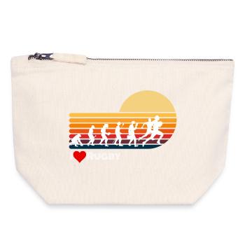 Rugby Rétro Evolution Coucher de soleil - Pochette zippée en toile 18 x 19 cm - blanc naturel - Devant