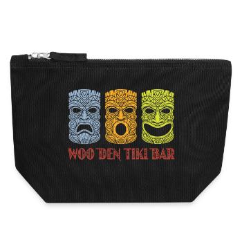 Masques en bois Tiki Bar, design Tiki Retro Exotica - Pochette zippée en toile 18 x 19 cm - noir - Devant