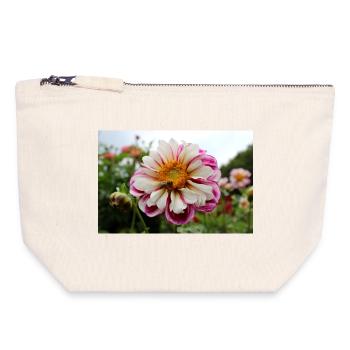 Abeille, Miel Scène Sur Fleur Colorée, Dahlia - Pochette zippée en toile 18 x 19 cm - blanc naturel - Devant